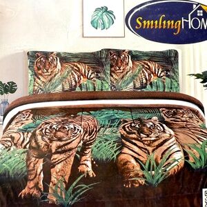 Queen fluffy double sided tiger print blanket